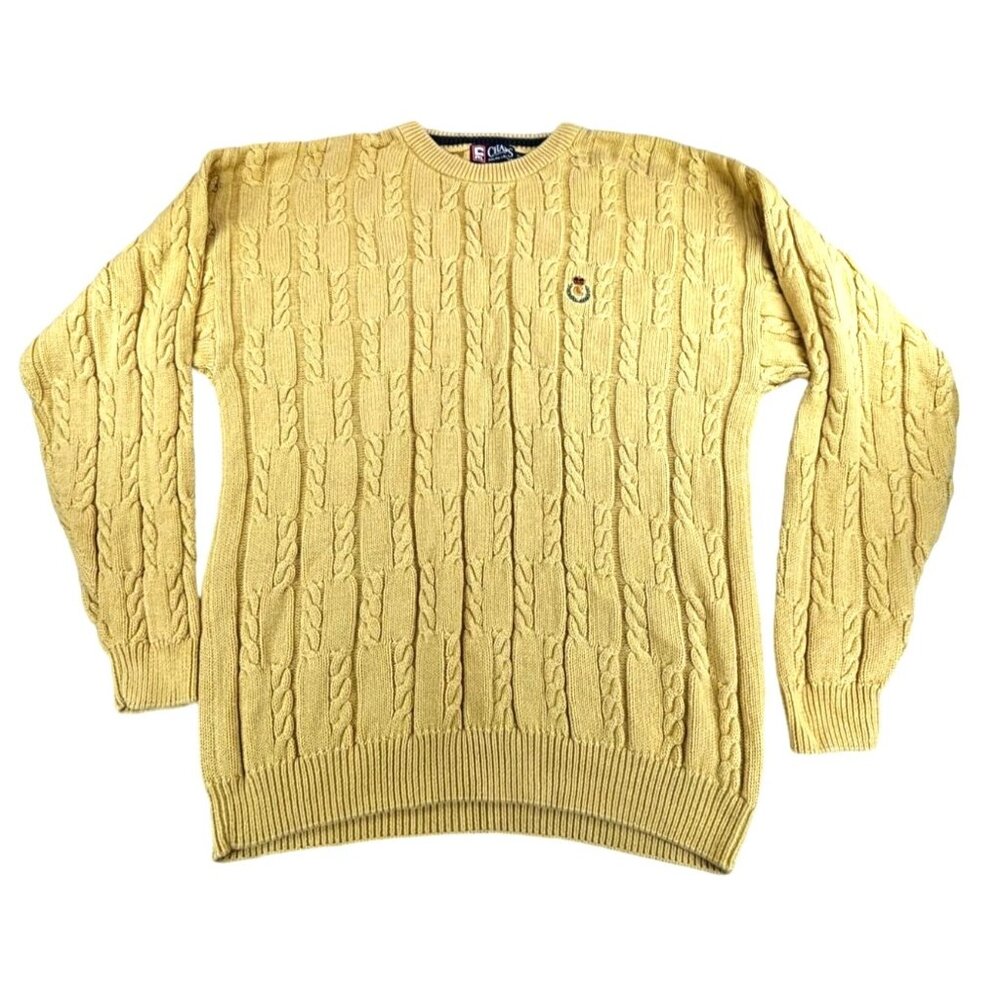 Vtg Ralph Lauren Chaps Cable Knit Sweater Mens XL Yellow Preppy Money